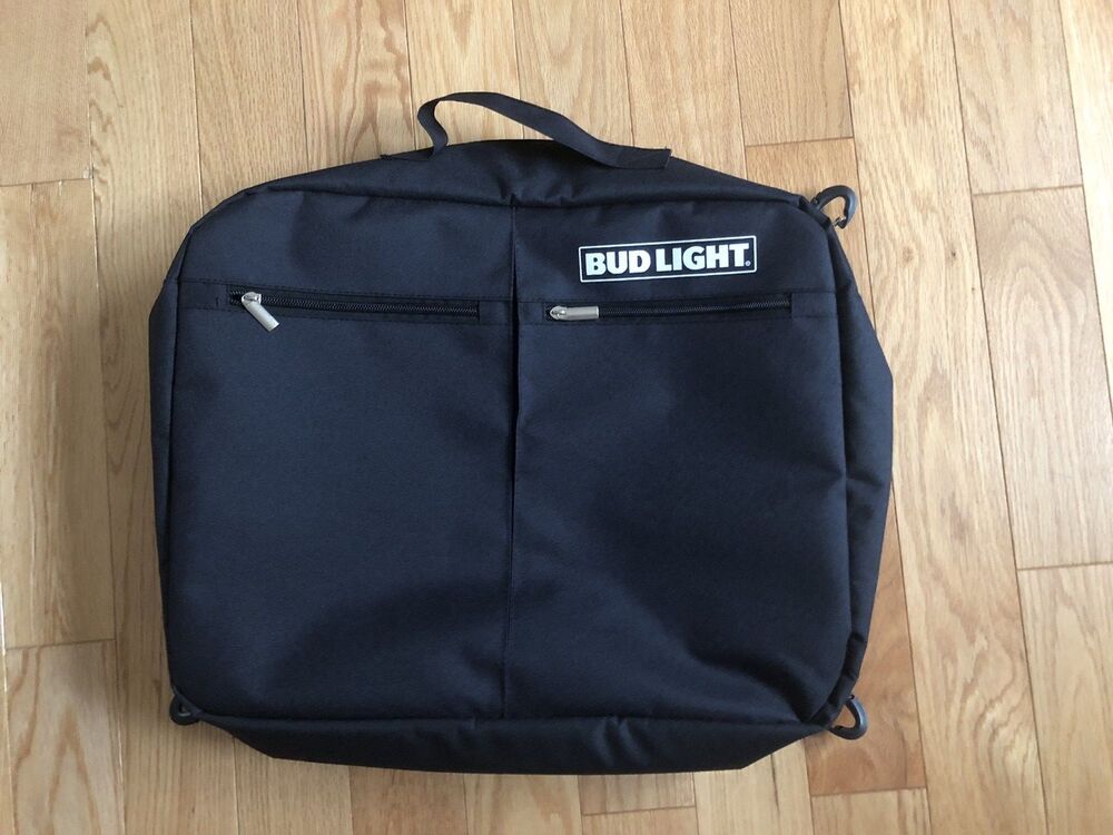 Bud Light 24 Pack Insulated Cooler Bag Blue with Pockets and Hanging Clips 19x18